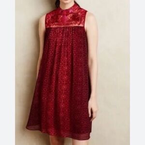 Anthropologie Niki Mahajan Amara Embroidered Swing Dress Whimsical Romantic 4‎